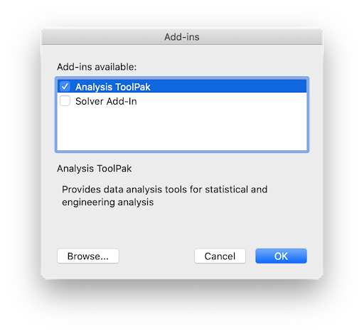 add the analysis toolpak on excel for mac